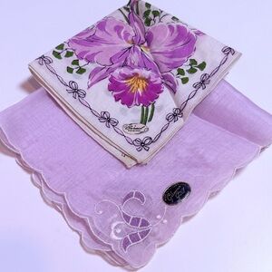 A Burmel Original and Glamour Girl Vintage Handkerchiefs - Lavendar and Flowers